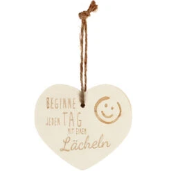 Kleines Vintage-Herz Aus Holz "Beginne Jeden Tag Mit Einem Lächeln" 24006