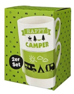 Gilde 44173 Stapeltasse 2teilig "Camper" Weiß Grün Schwarz Porzellan Geschenkset -Spielzeug Verkauf 44173 2 5