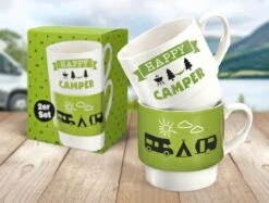 Gilde 44173 Stapeltasse 2teilig "Camper" Weiß Grün Schwarz Porzellan Geschenkset