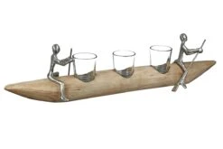 Gilde Alu-Schiffchen Mit Kerzenhalter "Rowing" Aus Mangoholz