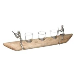 Gilde Alu-Schiffchen Mit Kerzenhalter "Rowing" Aus Mangoholz -Spielzeug Verkauf 81213 7 16