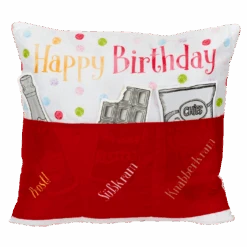 Hergo Sofahelden Kissen Mit Taschen 43x43cm - Happy Birthday Rot 8976