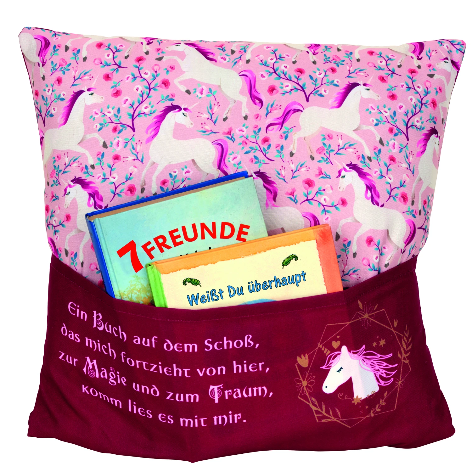 Hergo Sofahelden Kissen Mit Taschen 43x43cm - Lesekissen Kids - Einhorn 9033 3 Hergo Sofahelden Kissen Mit Taschen 43x43cm - Lesekissen Kids - Einhorn 9033